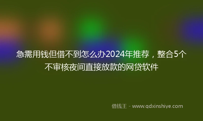 急需用钱但借不到怎么办2024年推荐，整合5个不审核夜间直接放款的网贷软件