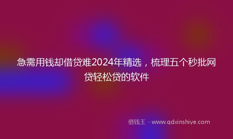 急需用钱却借贷难2024年精选，梳理五个秒批网贷轻松贷的软件