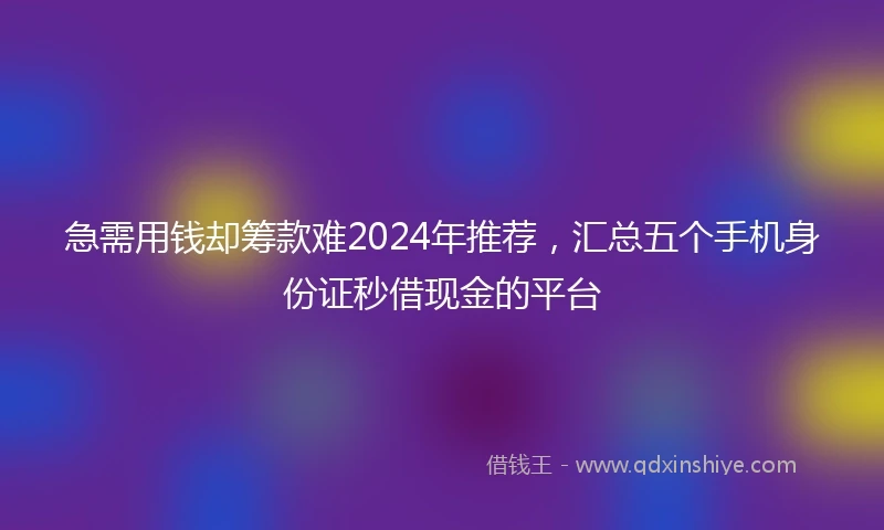 急需用钱却筹款难2024年推荐，汇总五个手机身份证秒借现金的平台