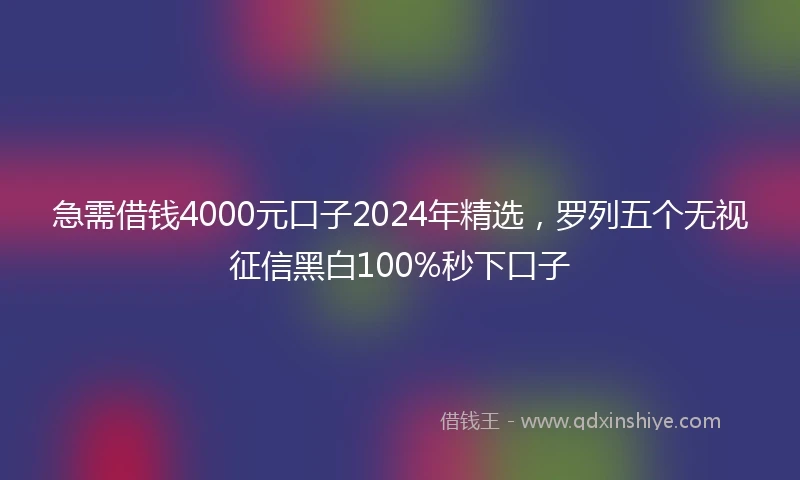 急需借钱4000元口子2024年精选，罗列五个无视征信黑白100%秒下口子