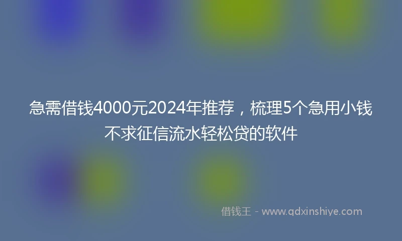 急需借钱4000元2024年推荐，梳理5个急用小钱不求征信流水轻松贷的软件
