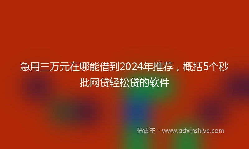 急用三万元在哪能借到2024年推荐，概括5个秒批网贷轻松贷的软件