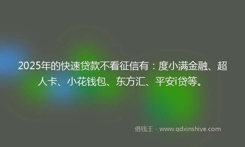 2025年的快速贷款不看征信有：度小满金融、超人卡、小花钱包、东方汇、平安i贷等。
