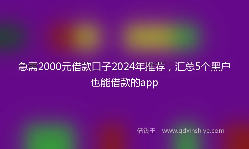 急需2000元借款口子2024年推荐，汇总5个黑户也能借款的app