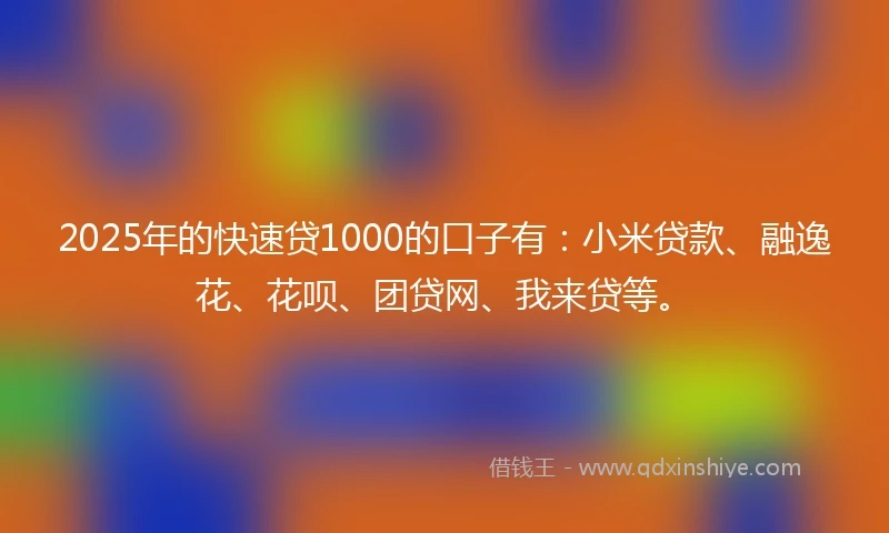 2025年的快速贷1000的口子有：小米贷款、融逸花、花呗、团贷网、我来贷等。