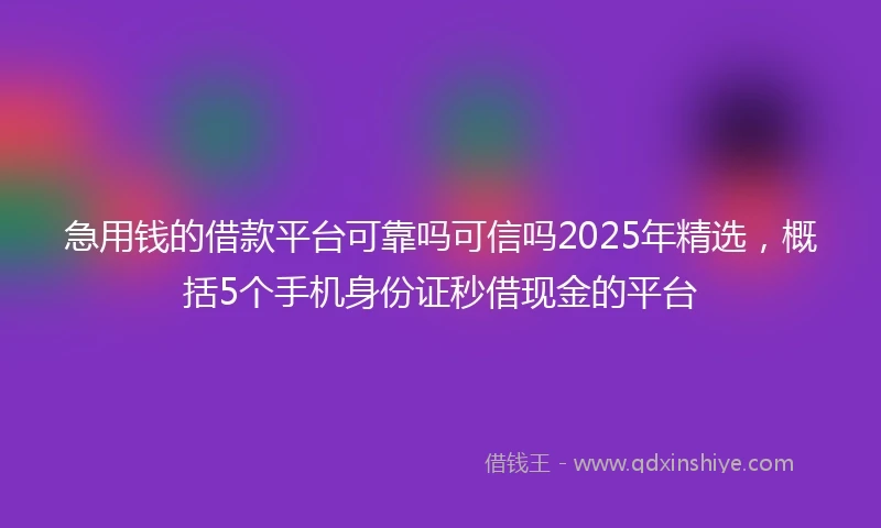 急用钱的借款平台可靠吗可信吗2025年精选，概括5个手机身份证秒借现金的平台