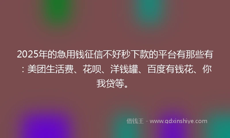 2025年的急用钱征信不好秒下款的平台有那些有：美团生活费、花呗、洋钱罐、百度有钱花、你我贷等。