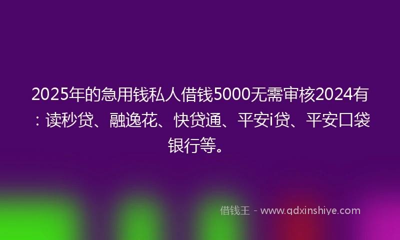 2025年的急用钱私人借钱5000无需审核2024有：读秒贷、融逸花、快贷通、平安i贷、平安口袋银行等。