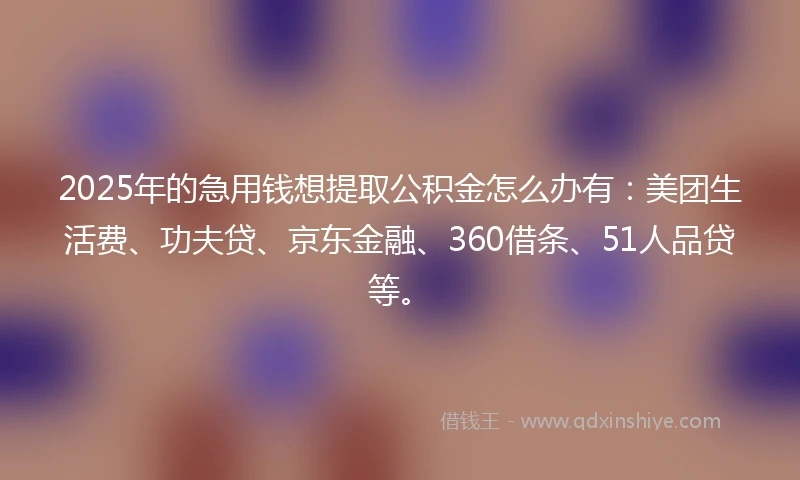 2025年的急用钱想提取公积金怎么办有：美团生活费、功夫贷、京东金融、360借条、51人品贷等。