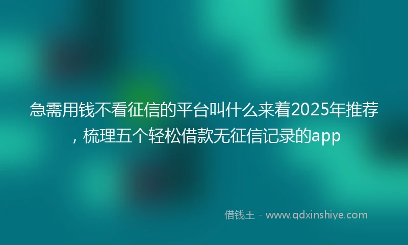 急需用钱不看征信的平台叫什么来着2025年推荐，梳理五个轻松借款无征信记录的app