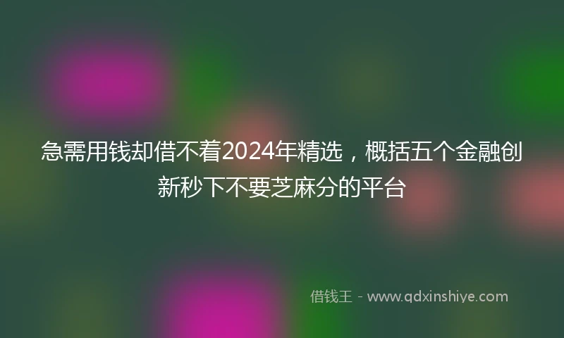 急需用钱却借不着2024年精选，概括五个金融创新秒下不要芝麻分的平台
