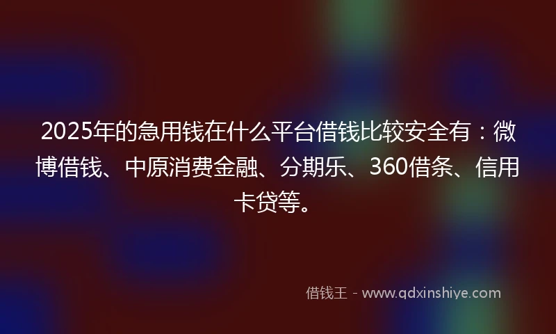 2025年的急用钱在什么平台借钱比较安全有：微博借钱、中原消费金融、分期乐、360借条、信用卡贷等。