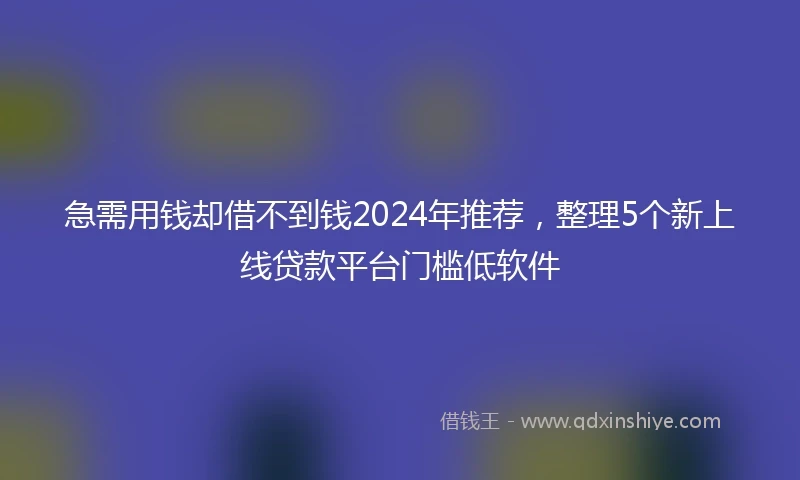 急需用钱却借不到钱2024年推荐，整理5个新上线贷款平台门槛低软件