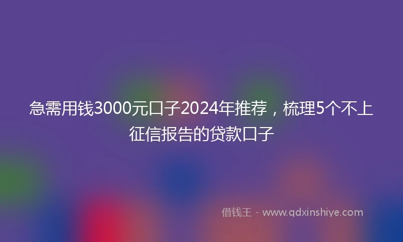 急需用钱3000元口子2024年推荐，梳理5个不上征信报告的贷款口子