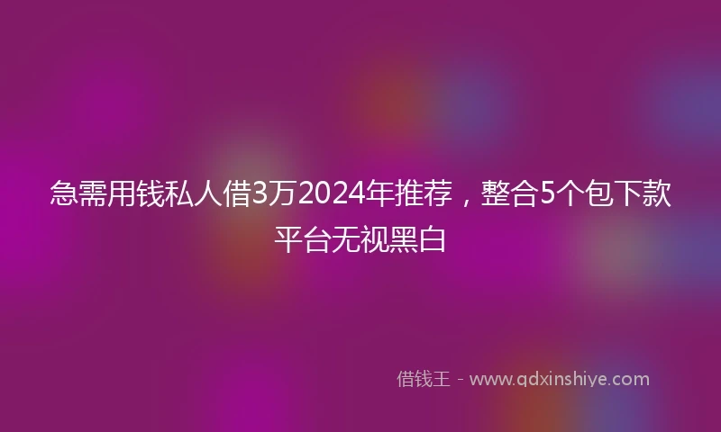 急需用钱私人借3万2024年推荐，整合5个包下款平台无视黑白