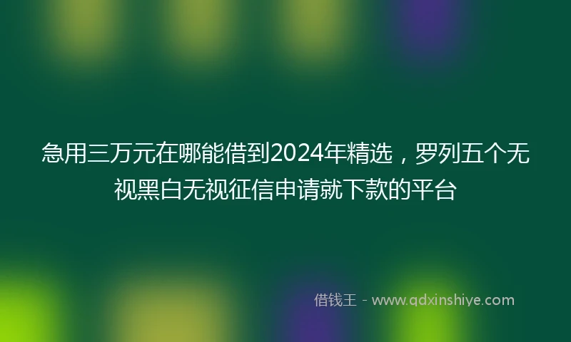 急用三万元在哪能借到2024年精选，罗列五个无视黑白无视征信申请就下款的平台