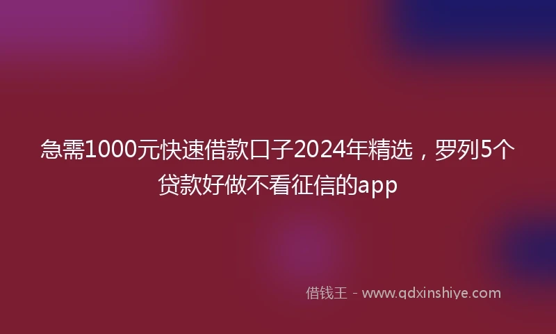 急需1000元快速借款口子2024年精选，罗列5个贷款好做不看征信的app