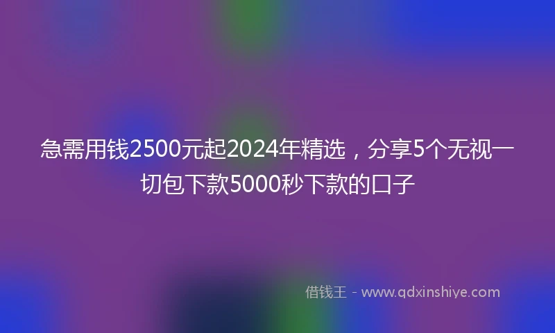 急需用钱2500元起2024年精选，分享5个无视一切包下款5000秒下款的口子