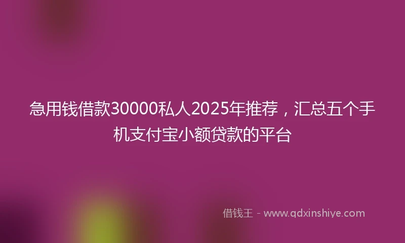 急用钱借款30000私人2025年推荐，汇总五个手机支付宝小额贷款的平台