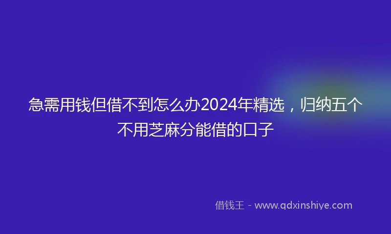 急需用钱但借不到怎么办2024年精选，归纳五个不用芝麻分能借的口子