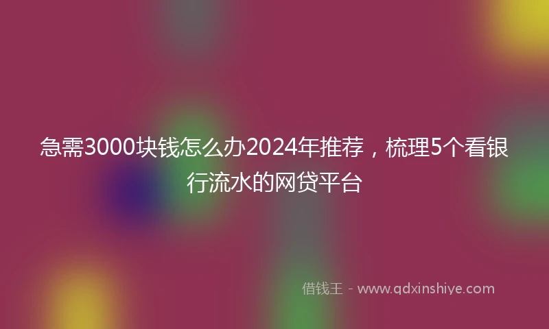 急需3000块钱怎么办2024年推荐，梳理5个看银行流水的网贷平台