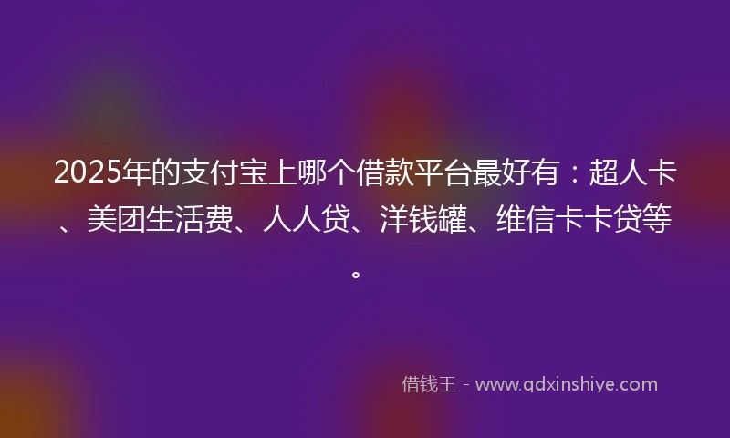 2025年的支付宝上哪个借款平台最好有：超人卡、美团生活费、人人贷、洋钱罐、维信卡卡贷等。