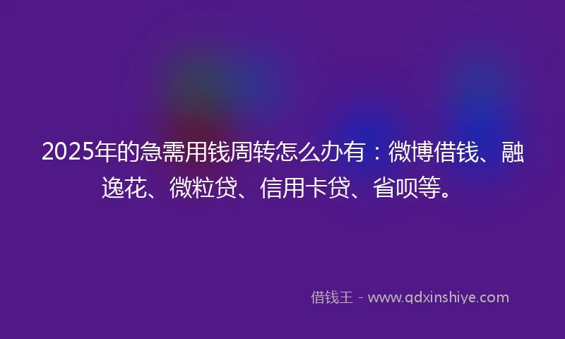 2025年的急需用钱周转怎么办有：微博借钱、融逸花、微粒贷、信用卡贷、省呗等。