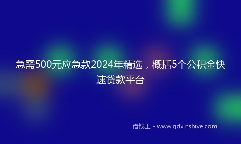急需500元应急款2024年精选，概括5个公积金快速贷款平台