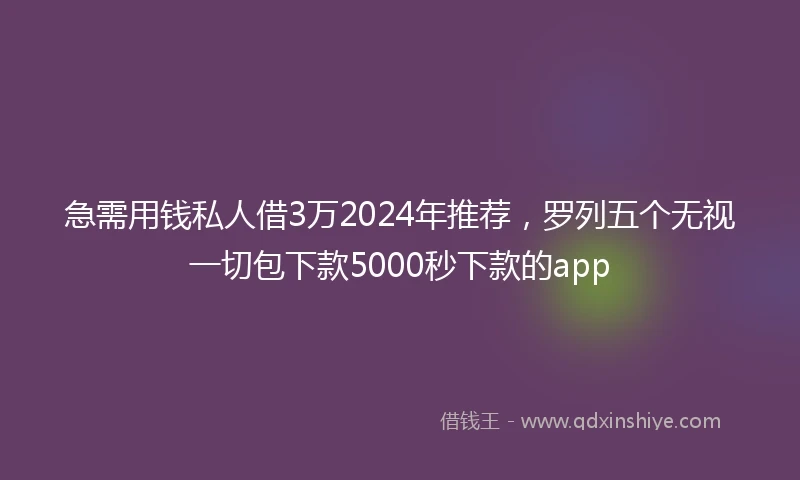 急需用钱私人借3万2024年推荐，罗列五个无视一切包下款5000秒下款的app