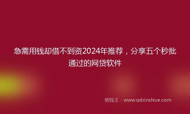 急需用钱却借不到资2024年推荐，分享五个秒批通过的网贷软件
