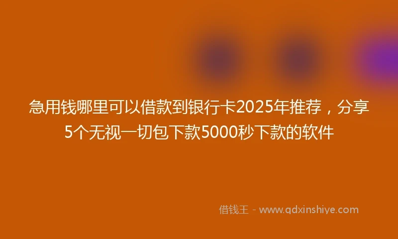 急用钱哪里可以借款到银行卡2025年推荐，分享5个无视一切包下款5000秒下款的软件