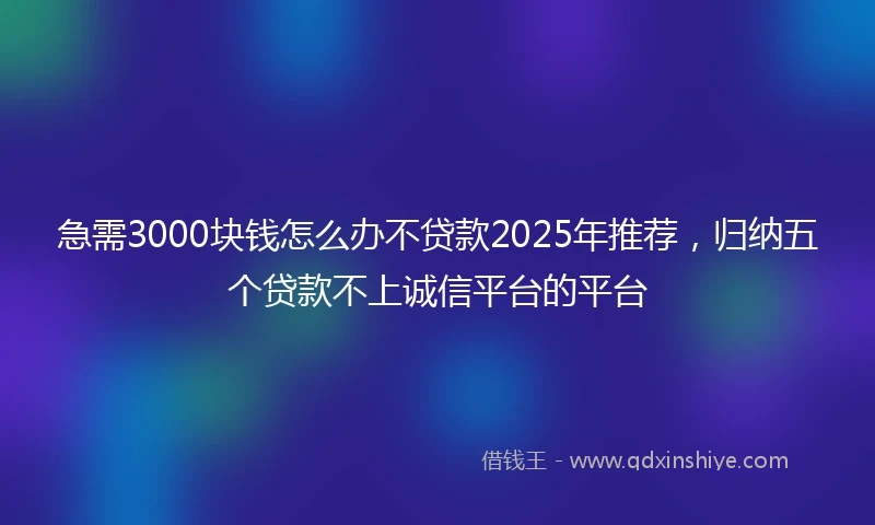急需3000块钱怎么办不贷款2025年推荐，归纳五个贷款不上诚信平台的平台