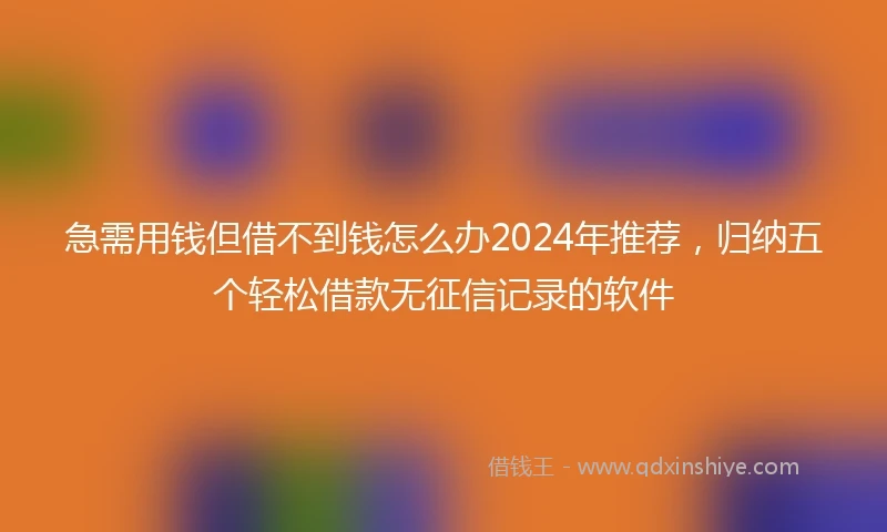 急需用钱但借不到钱怎么办2024年推荐，归纳五个轻松借款无征信记录的软件