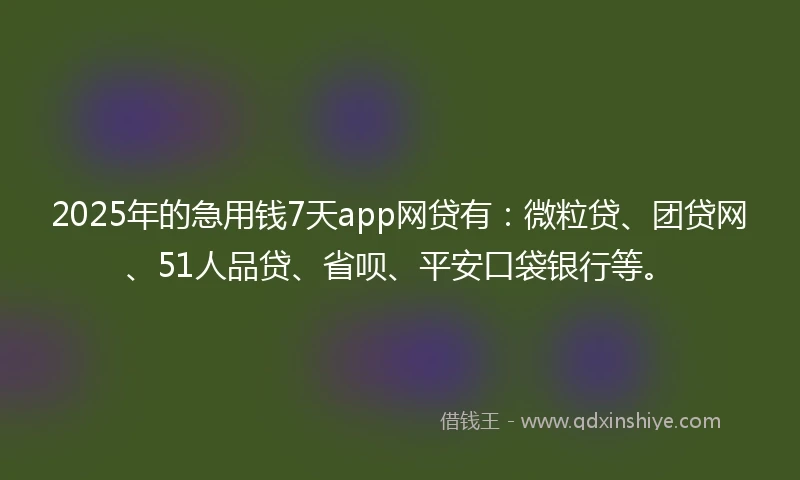 2025年的急用钱7天app网贷有：微粒贷、团贷网、51人品贷、省呗、平安口袋银行等。