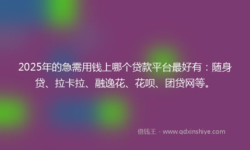2025年的急需用钱上哪个贷款平台最好有：随身贷、拉卡拉、融逸花、花呗、团贷网等。