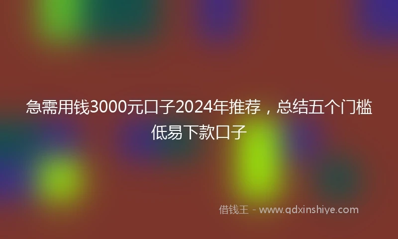 急需用钱3000元口子2024年推荐，总结五个门槛低易下款口子