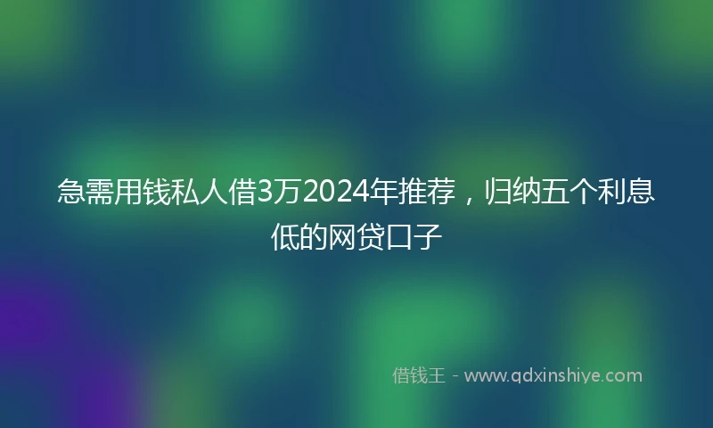 急需用钱私人借3万2024年推荐，归纳五个利息低的网贷口子