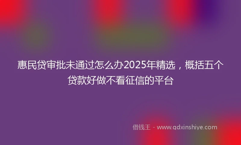 惠民贷审批未通过怎么办2025年精选，概括五个贷款好做不看征信的平台