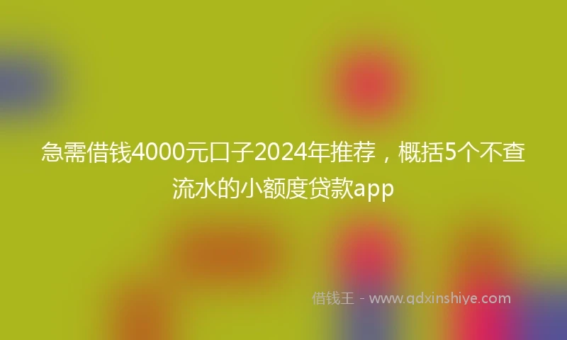急需借钱4000元口子2024年推荐，概括5个不查流水的小额度贷款app
