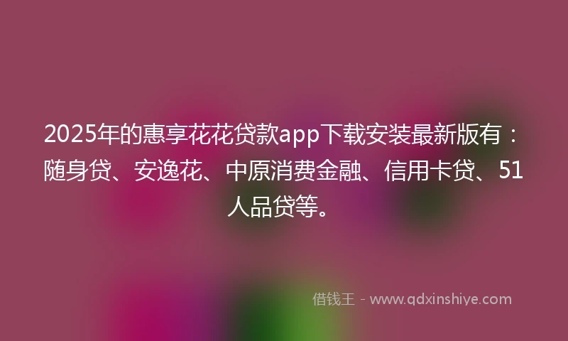 2025年的惠享花花贷款app下载安装最新版有：随身贷、安逸花、中原消费金融、信用卡贷、51人品贷等。