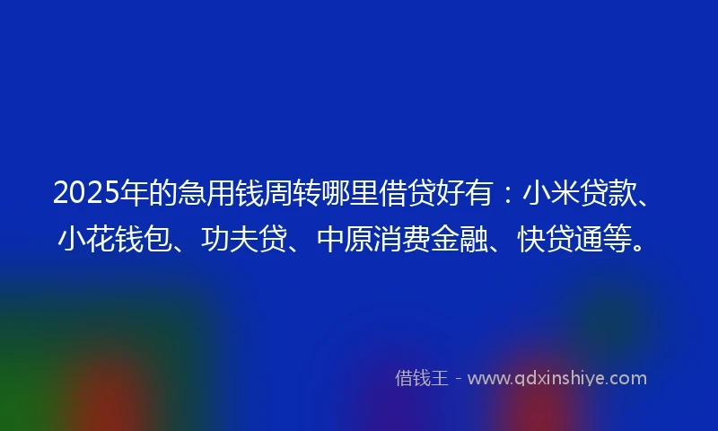 2025年的急用钱周转哪里借贷好有：小米贷款、小花钱包、功夫贷、中原消费金融、快贷通等。