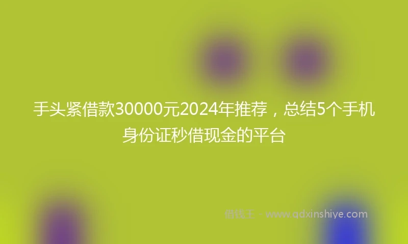 手头紧借款30000元2024年推荐，总结5个手机身份证秒借现金的平台