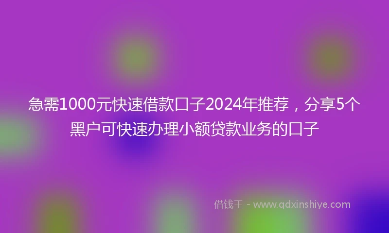 急需1000元快速借款口子2024年推荐，分享5个黑户可快速办理小额贷款业务的口子