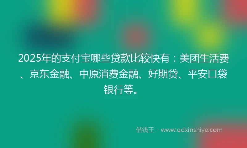 2025年的支付宝哪些贷款比较快有：美团生活费、京东金融、中原消费金融、好期贷、平安口袋银行等。