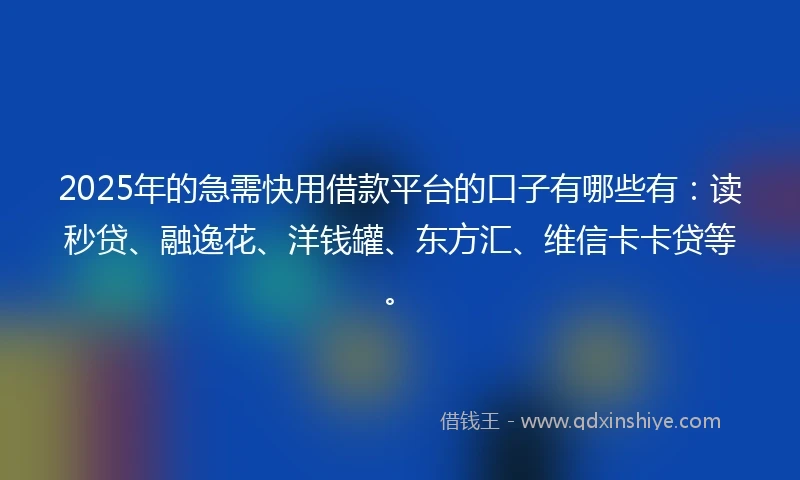 2025年的急需快用借款平台的口子有哪些有：读秒贷、融逸花、洋钱罐、东方汇、维信卡卡贷等。