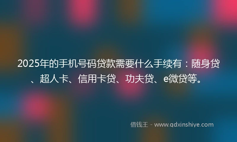 2025年的手机号码贷款需要什么手续有：随身贷、超人卡、信用卡贷、功夫贷、e微贷等。