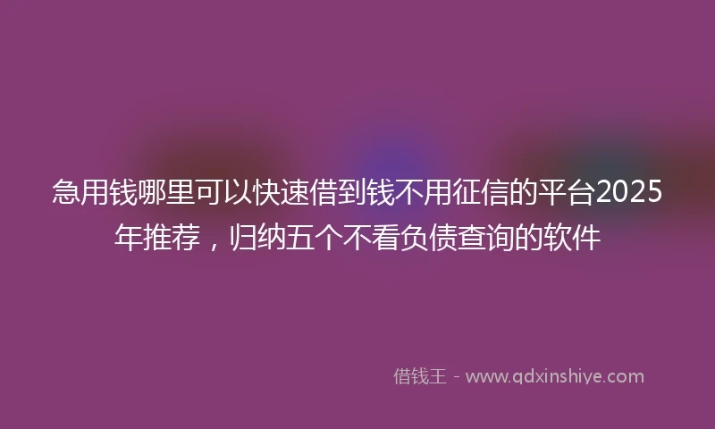 急用钱哪里可以快速借到钱不用征信的平台2025年推荐，归纳五个不看负债查询的软件