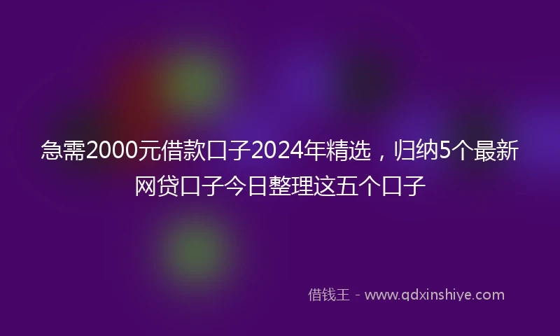 急需2000元借款口子2024年精选，归纳5个最新网贷口子今日整理这五个口子