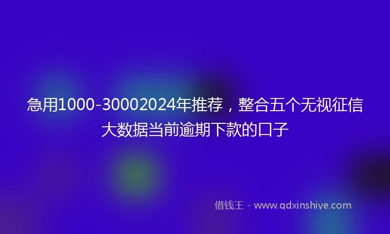 急用1000-30002024年推荐，整合五个无视征信大数据当前逾期下款的口子