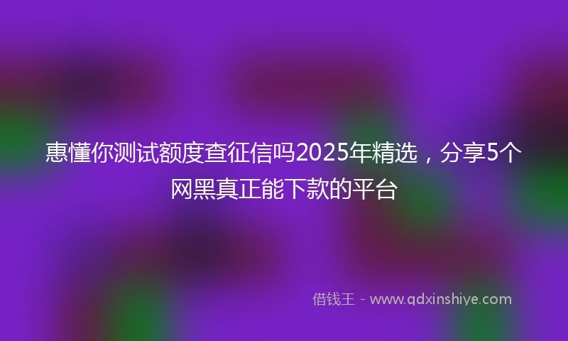 惠懂你测试额度查征信吗2025年精选，分享5个网黑真正能下款的平台